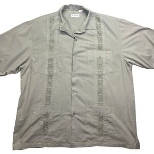 Platoon Guayabera Cuban‎ Camp Shirt Embroidered Pockets Short Sleeve 3XL Boho